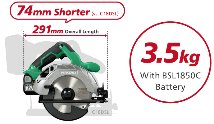 291mm Overall Length, 74mm Shorter (vs. C 18DSL), 3.5kg With BSL1850C Battery