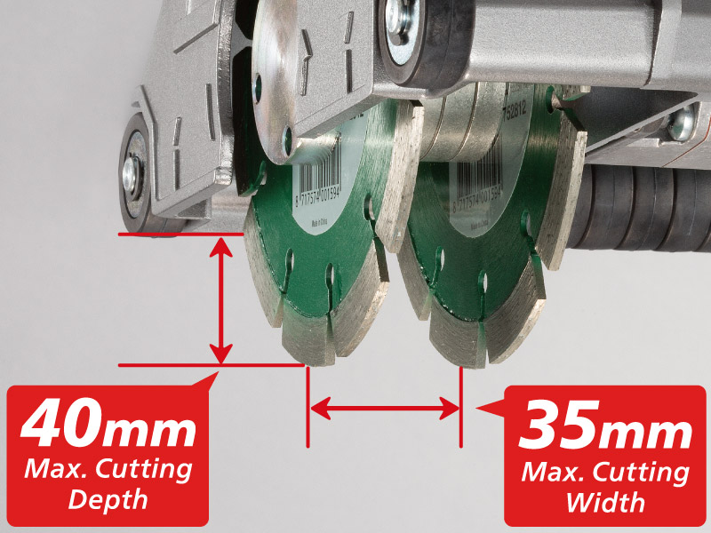 Max. cutting depth: 40mm, Max. cutting width: 35mm